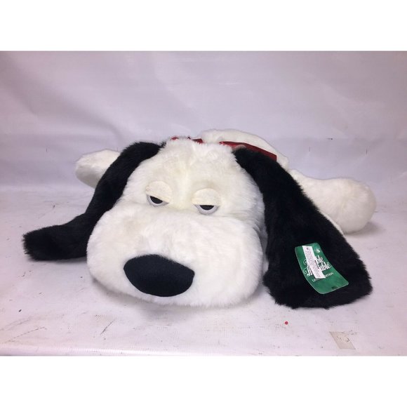 Lovable Huggable Lying DOG PLUSH 28" very soft black/white Pup - Picture 5 of 11